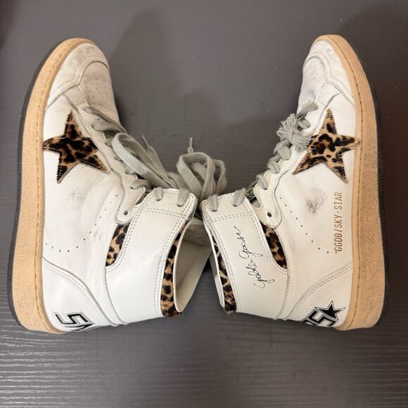 Golden Goose High Top Signature Sneakers Womens Sz 38 Sky Star Pony Hair Leopard - Picture 12 of 16